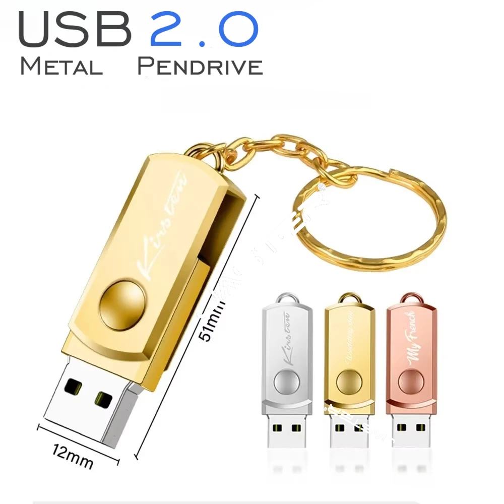 

Metal Rotatable Mini USB 2.0 Flash Drive 128GB Silver Waterproof Memory Stick 64GB100% Real Capacity with Keychain USB Disk Gift