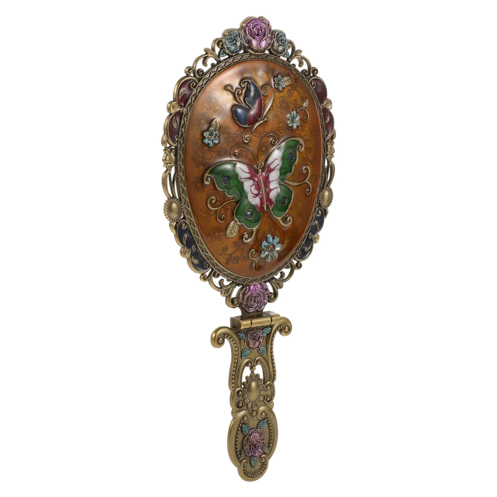 Retro Makeup Mirror Zinc Alloy Small Handheld Compact Durable Portable Travel Vanity Mirror Hand Mirrors with Handle