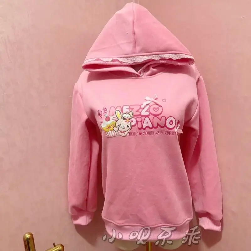 

Japanese Cartoon Mezzo Sweet Girl Long Sleeves Sweatshirt Autumn Winter New Plush Liner Thicken Warm Hoodies Women Y2k Top