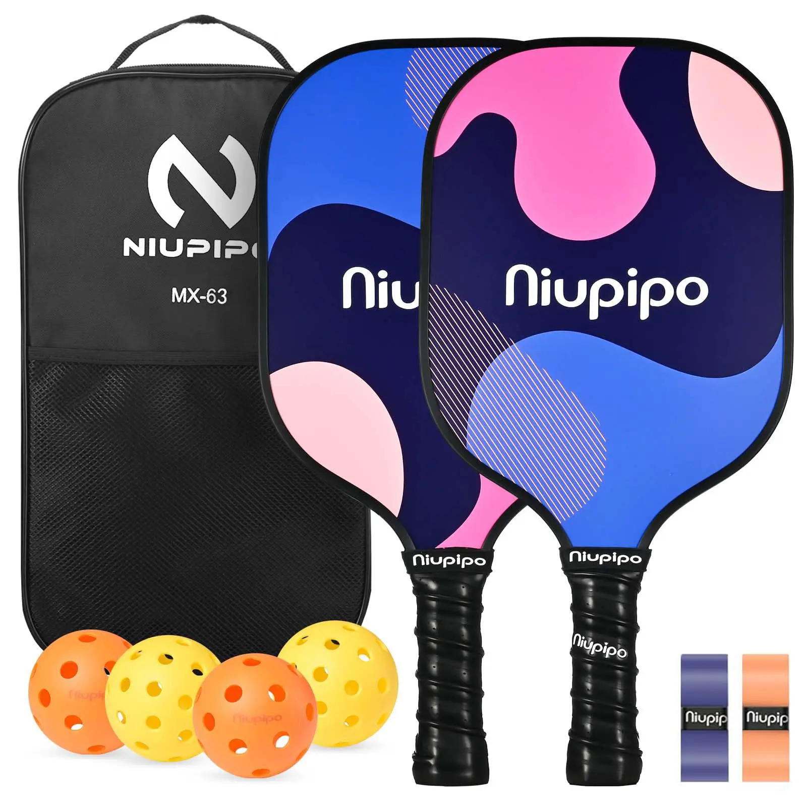 

Abstract Blue Pink Pickleball Paddles Set, 2-Player Kit with 4 Pickleballs & Carry Bag, Ideal for Beginners & Casual Play