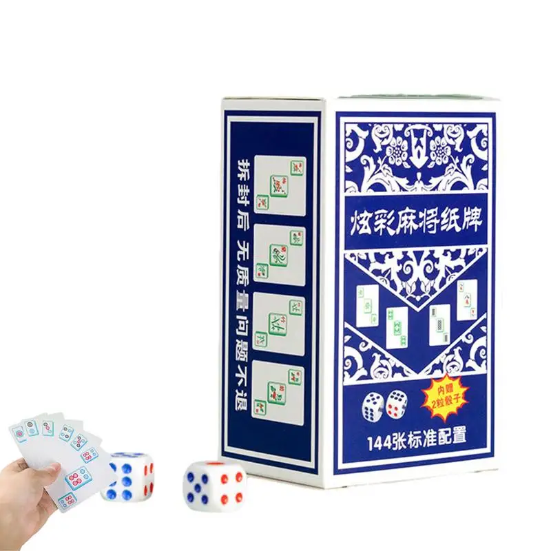 Portable Mahjong Set Non-Sticky Multipurpose Mahjong Cards Mahjong Card Game With 144 Cards 2 Dice For Home Thickened Mahjong