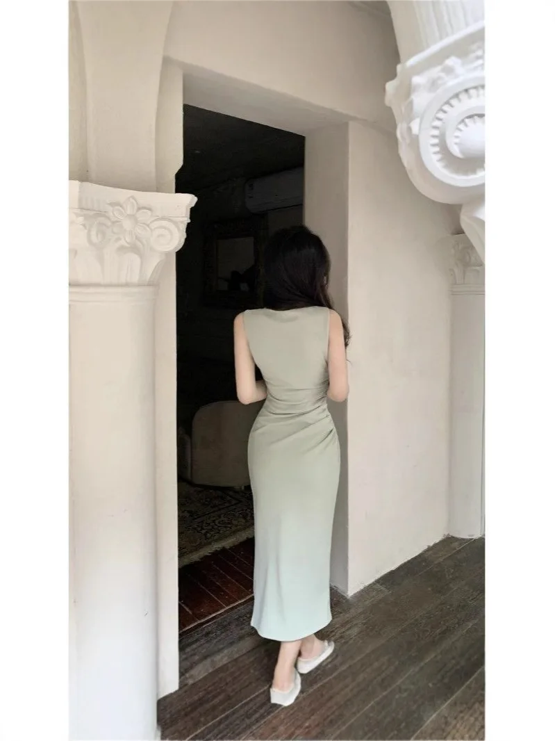 Vestidos ajustados para mujer, Club, arena polarizada, doble correa, cambio básico esencial, corte Boxy, diseño de popelina, forro adornado, deshuesado