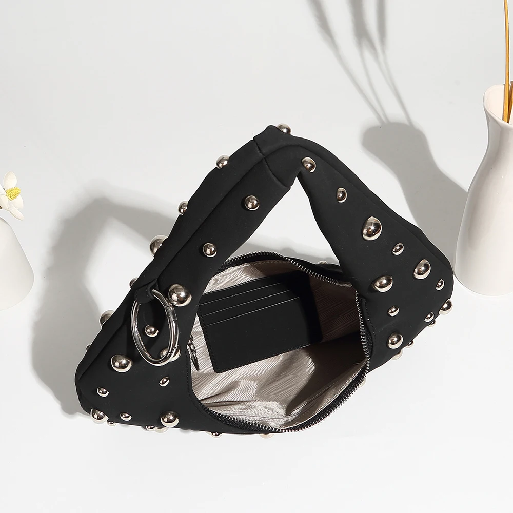 نصف القمر برشام حقيبة كتف فو الجلد المدبوغ حقائب النساء فاسق رصع سحابة زلابية حقائب للنساء جديد الإناث مخلب المحافظ شيك