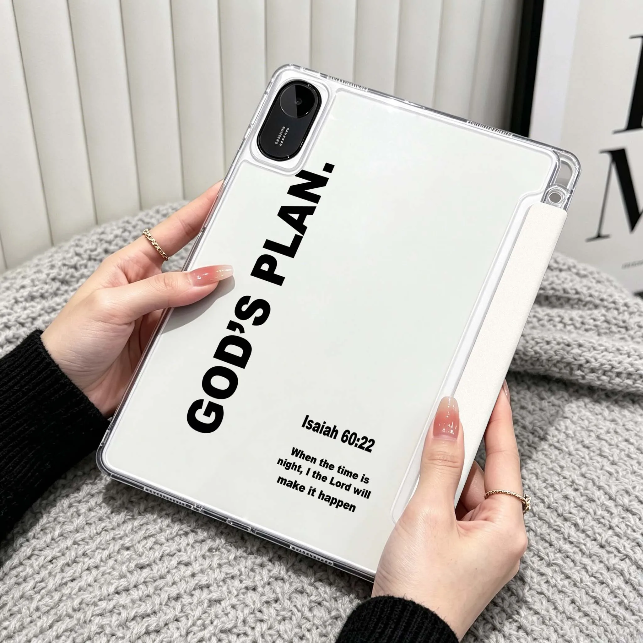 God Plan Bible Verse For Xiaomi Redmi Poco Pad 5 6 7 8 Pro SE 11 11.2 12.1 Inch Transparent Y-Shaped Folding Tablet Case