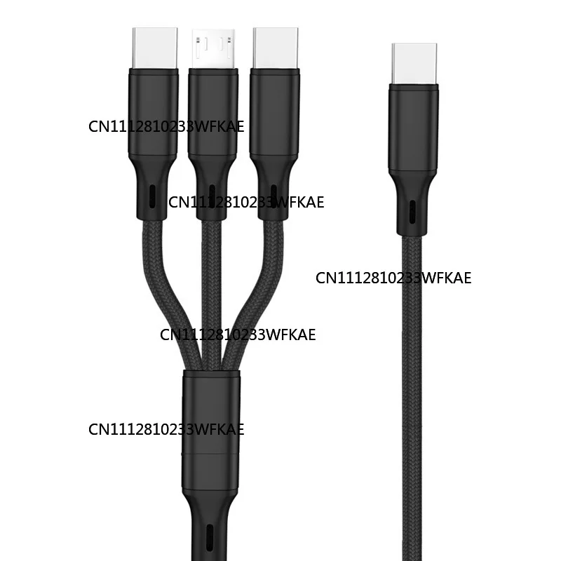 Type-c circular one-to-three charging cable, car three-in-one C head data cable, suitable for Apple, Huawei, Android