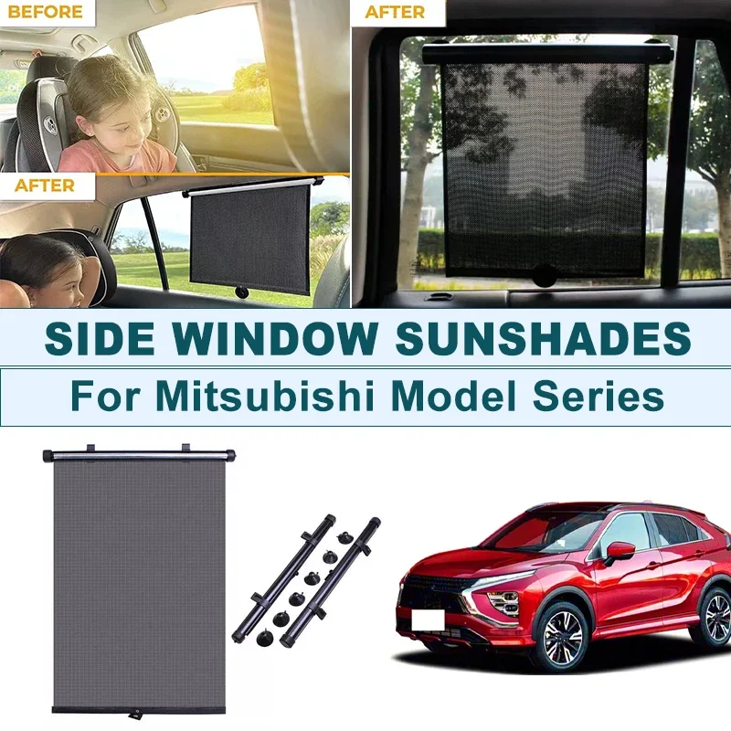 

2Pcs UV Protection Retractable Car Side Window Sun Shade Roller Blinds For Mitsubishi Lancer EX Outlander ASX Pajero Eclipse