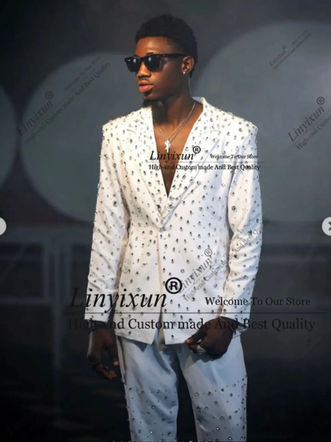 

Super Dazzling Diamond Men Suits 2 Pieces Sets Groom Male Prom Blazers Customized trajes para hombre Slim Fit Wedding Tuxedos