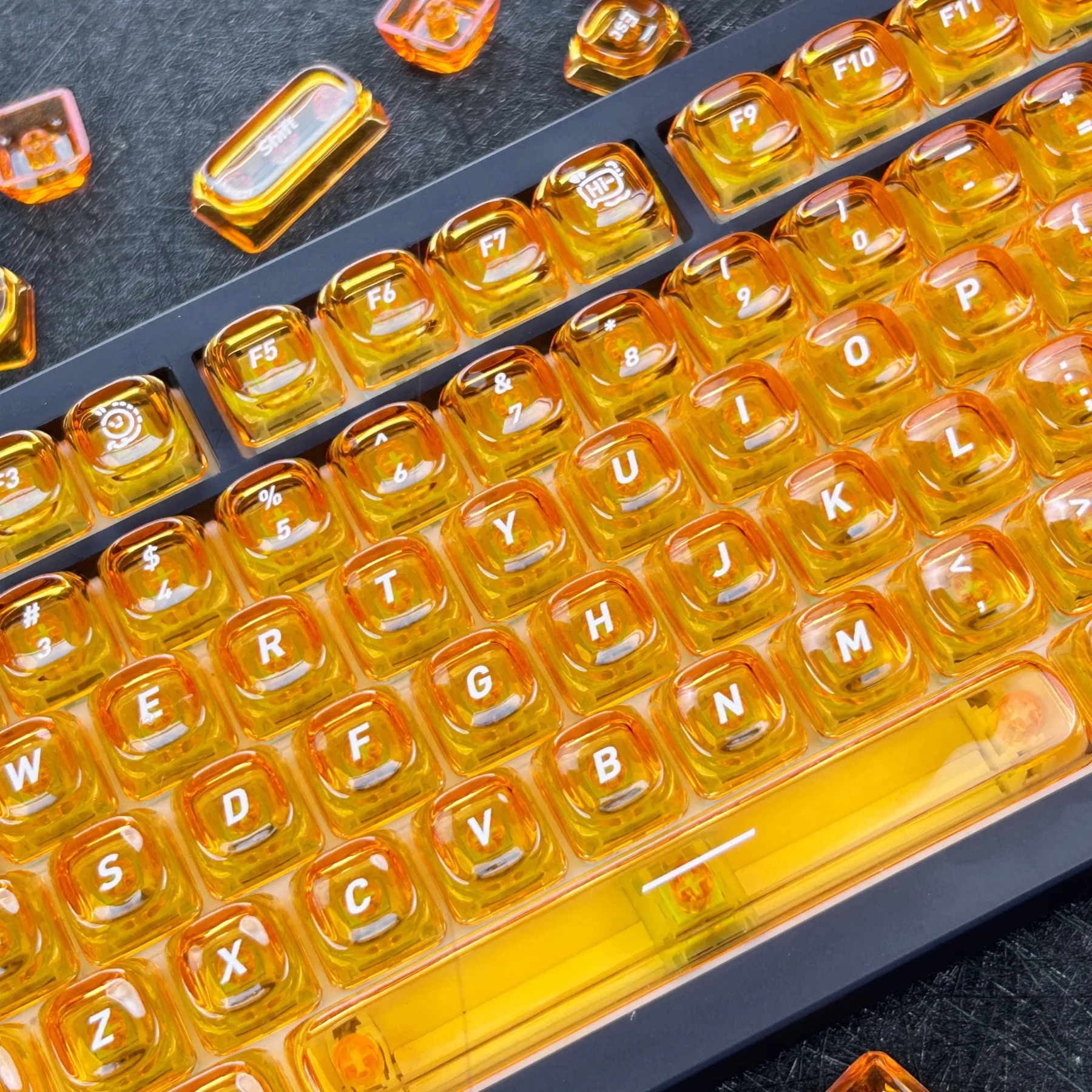MAIMOOO Orange Crystal Candy Keycap MOA Thickened PC Ice Transparent Backlit Jelly Pudding Keycaps for Mechanical Keyboard Gifts