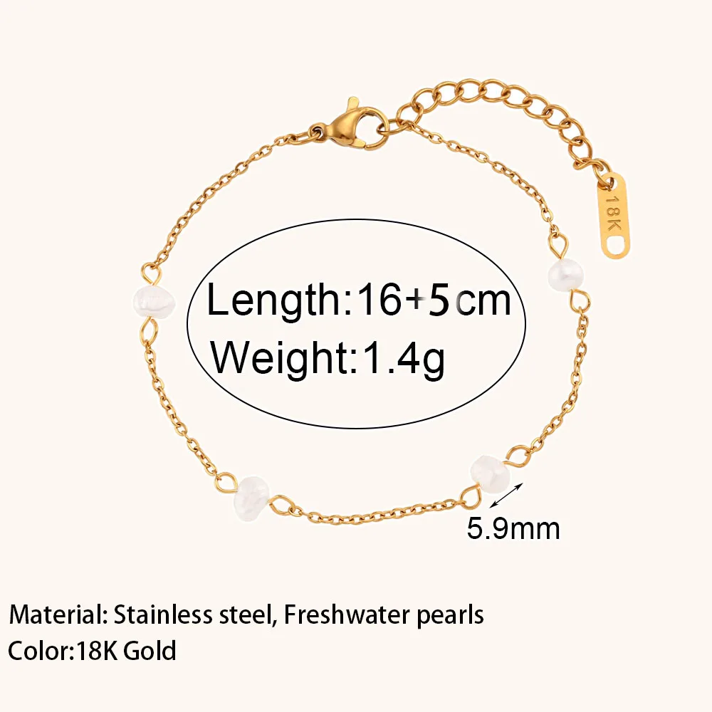 La.Muses Simple Chain Stainless Steel Chain Freshwater Pearl Chain Necklace Bracelets For Women Gold Plated Jewelry Gift