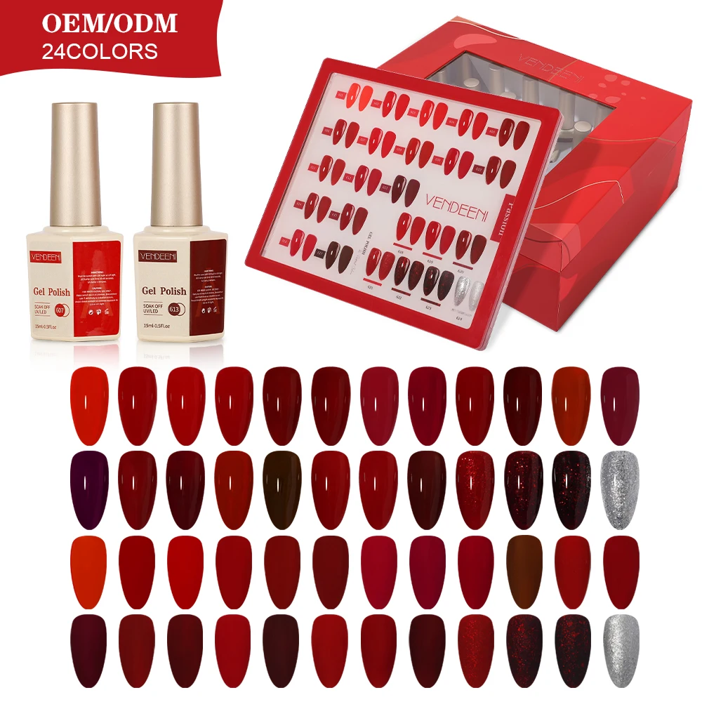 Vendeeni السنة الجديدة الأحمر 24 ألوان هلام طلاء الأظافر عدة المهنية الأشعة فوق البنفسجية جل مجموعة العضوية مسمار هلام البولندية بولي يوريثان هيما الحرة الأشعة فوق البنفسجية هلام البولندية