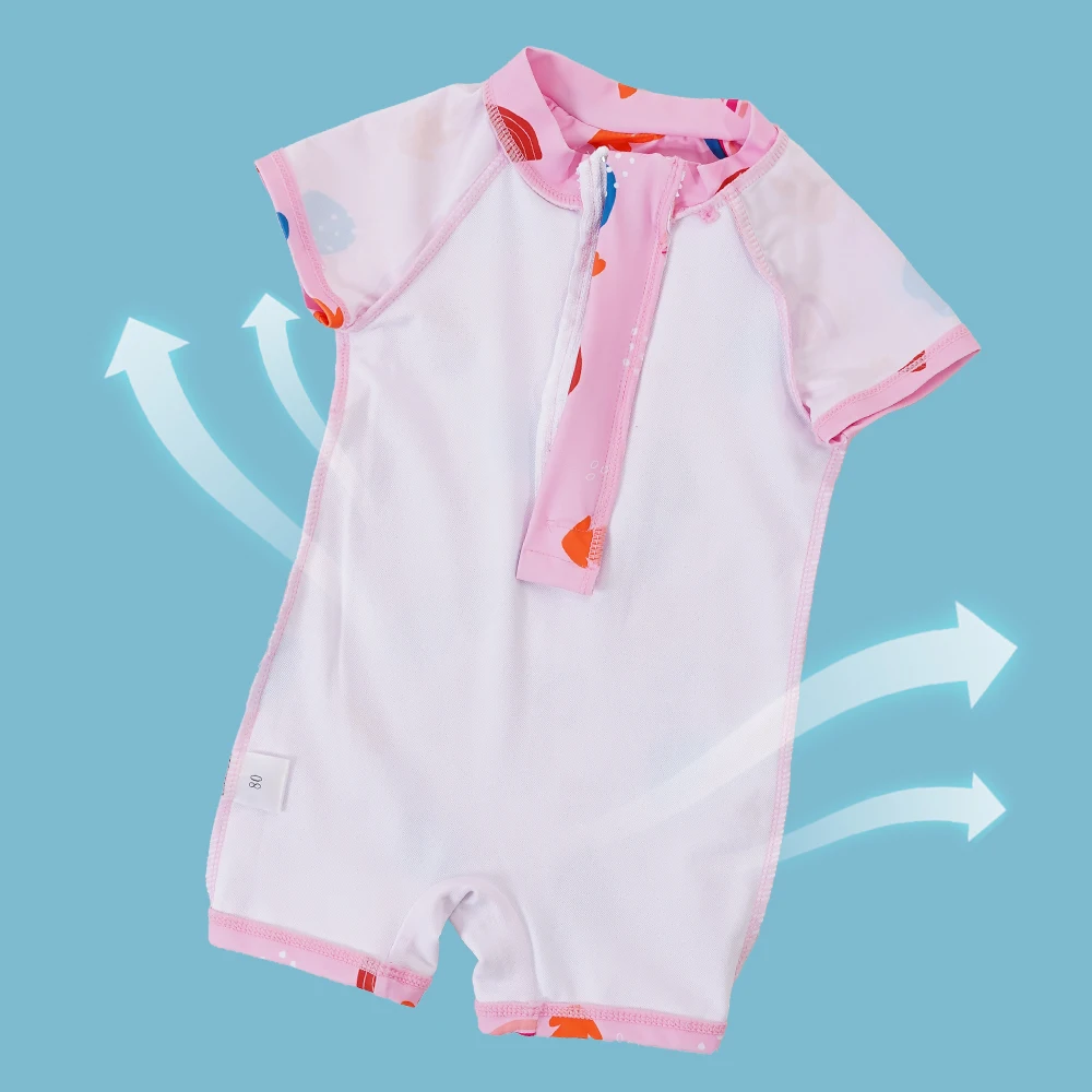 Baby Swimsuit Zipper Swimwear Toddler Infant Bathing Suit Rash Guard Swimming Beachwear One Piece Sunsuit With Hat