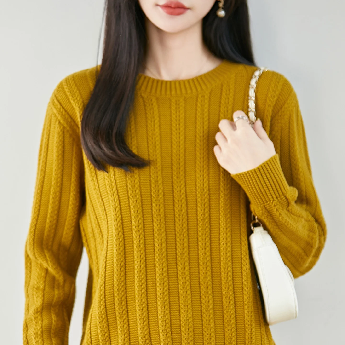 New Ladies Thickened 100% Cotton Knitted Sweater O- Neck Casual Autumn Winter Warm Solid Color Loose Fit Pullover Clothing Top
