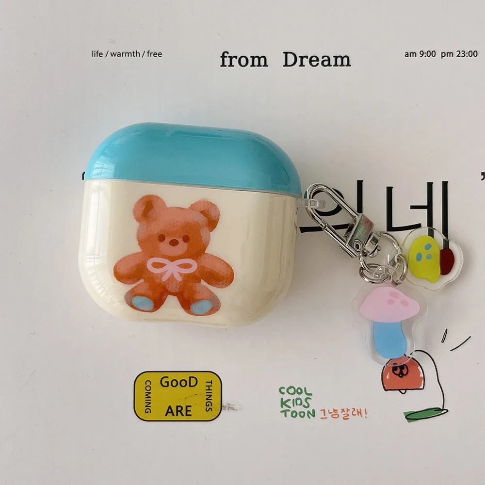 الكرتون جميل القوس دمية الدب لينة الحال بالنسبة AirPods 4 غطاء للحماية لطيف الفطر قلادة ل AirPods 1 2 3 برو 2 قذيفة كوكه