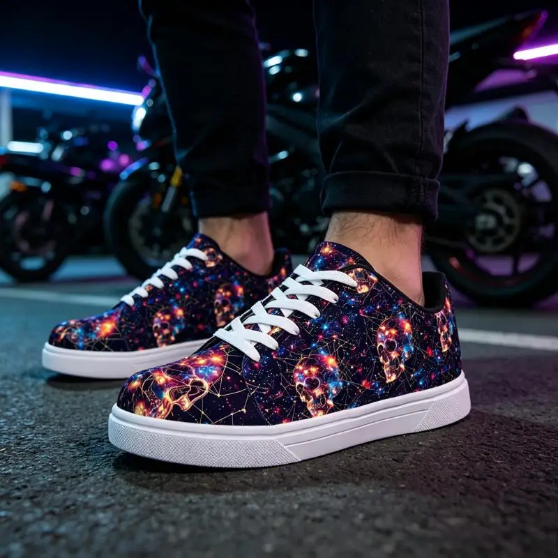 Ladies Men's Casual Sneakers，Low-top white shoes，Inspired by outer space，Comfortable shoes suitable for daily wear，Fashionable t