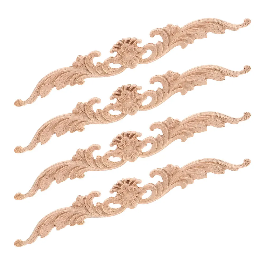 

4pcs Solid Wood Carved Appliques Unpainted Onlays For Wall Cabinet Door Frame Decor Vintage Wooden Decorative Ornaments Home