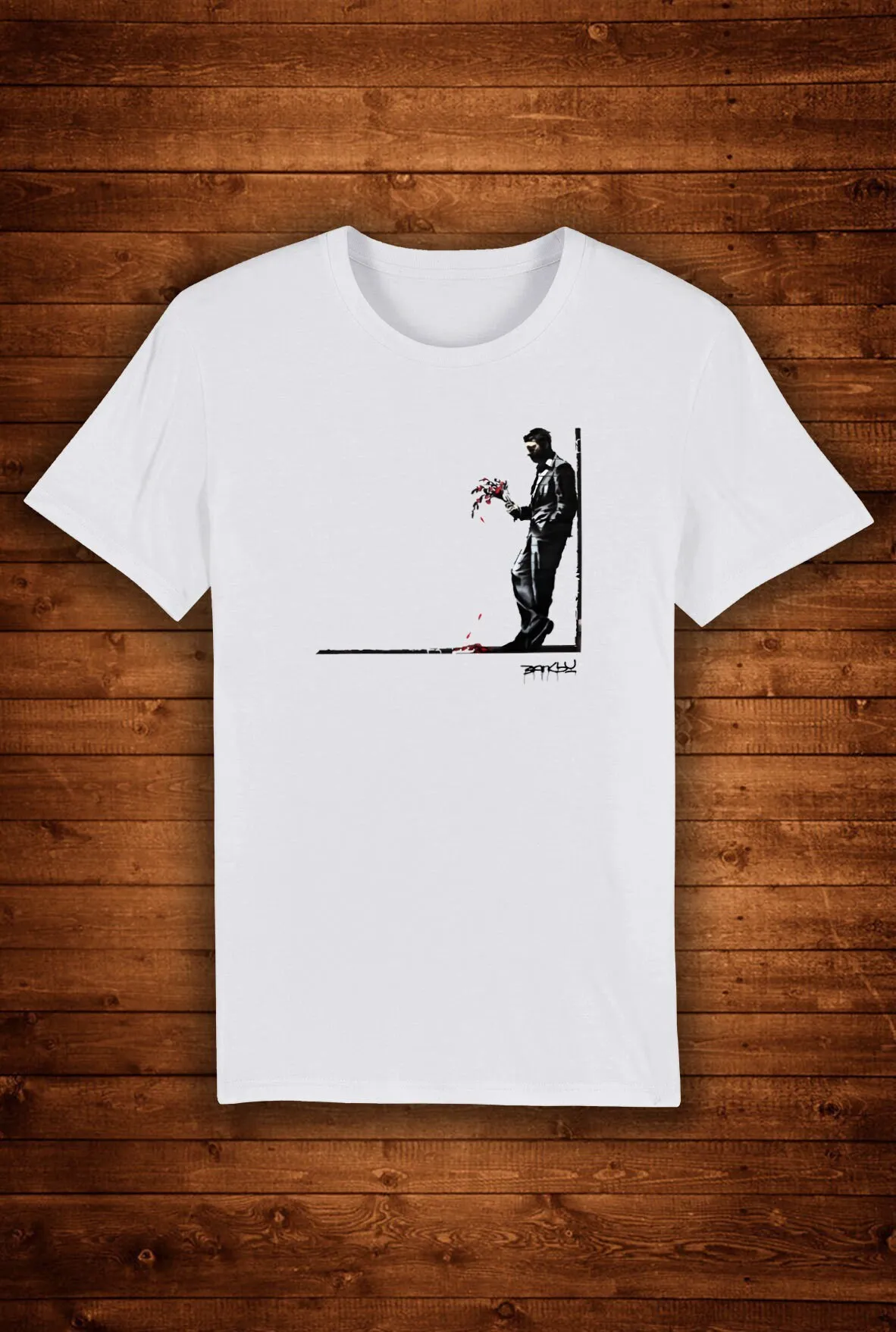 

Banksy Man Waiting In Vain Graffiti T Shirt Unique Design Street Wear Art Urban Top