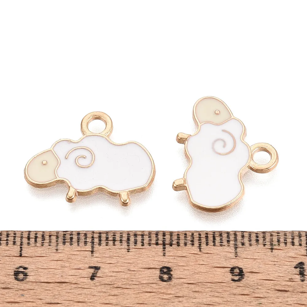 PandaHall 100 Stück Emaille-Schaf-Anhänger, vergoldet, niedliche Tier-Anhänger, weißfarbene Cartoon-Schaf-Anhänger für die Schmuckherstellung, Großpackung – Detail 2