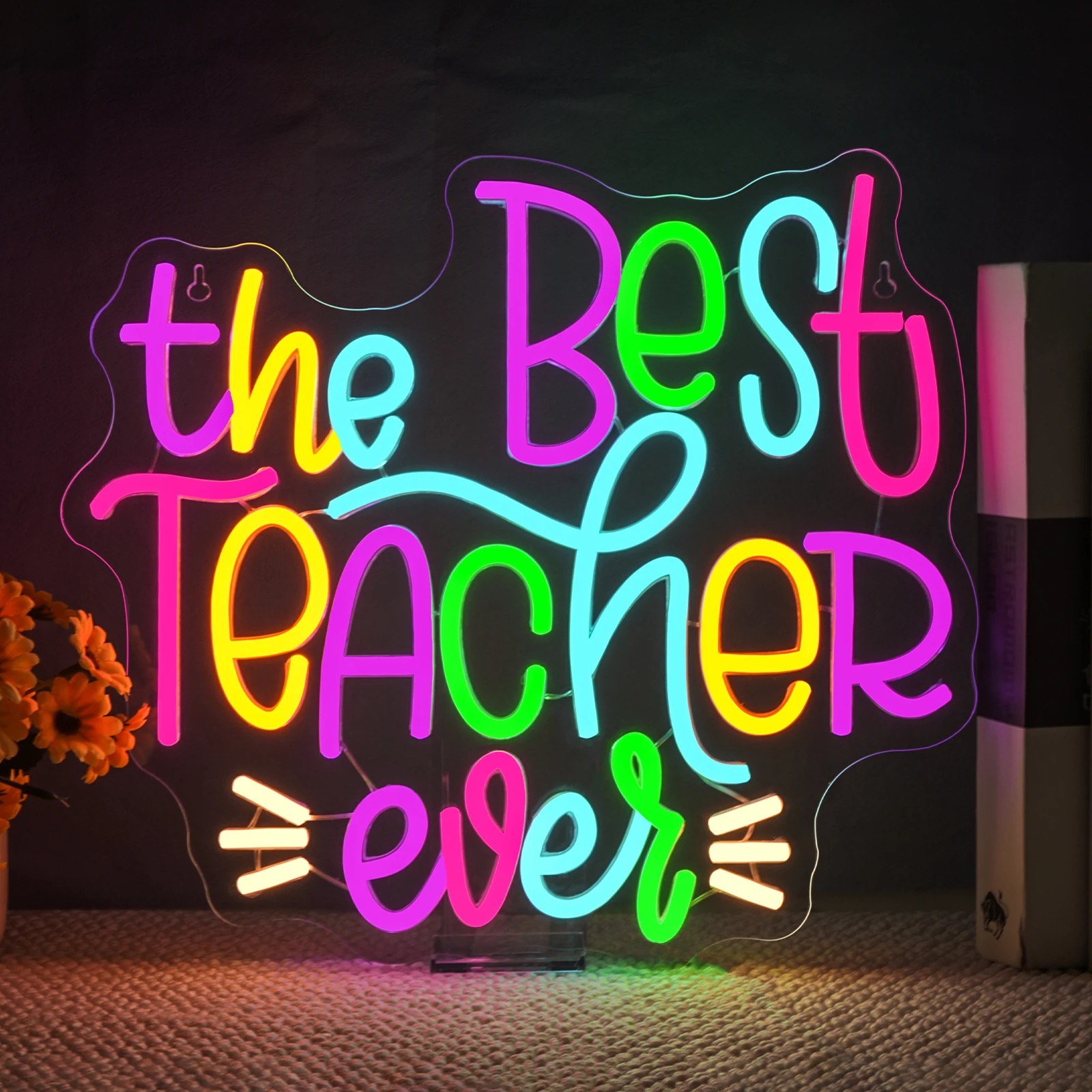 

The Best Teacher Ever Neon Sign Colorful Light Up Sign Wall Decor for Teacher's Office Campus Classroom Bookstore Library Museum
