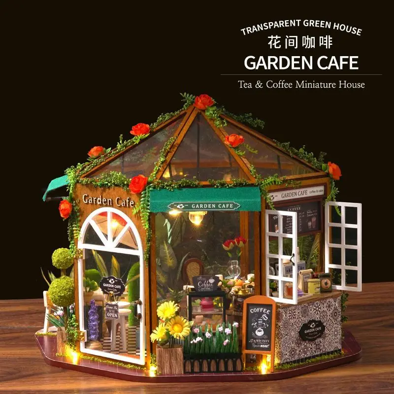 Koffie bloem huis DIY houten model kits aangepaste Diorama miniatuur huis model maken voor jongens meisjes cadeau