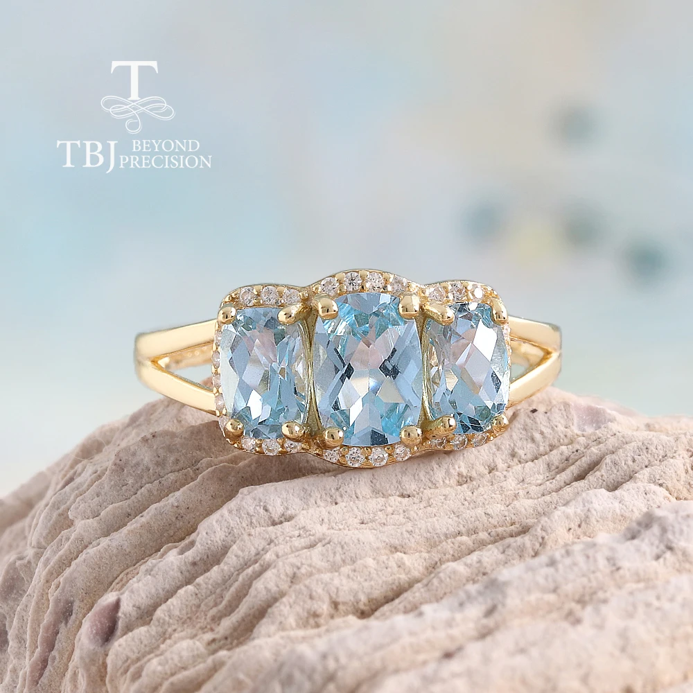 

TBJ,Elegant 925 sterling silver ring Natural cushion Sky Blue Topaz November Birthstone fine jewelry for women's engagement gift