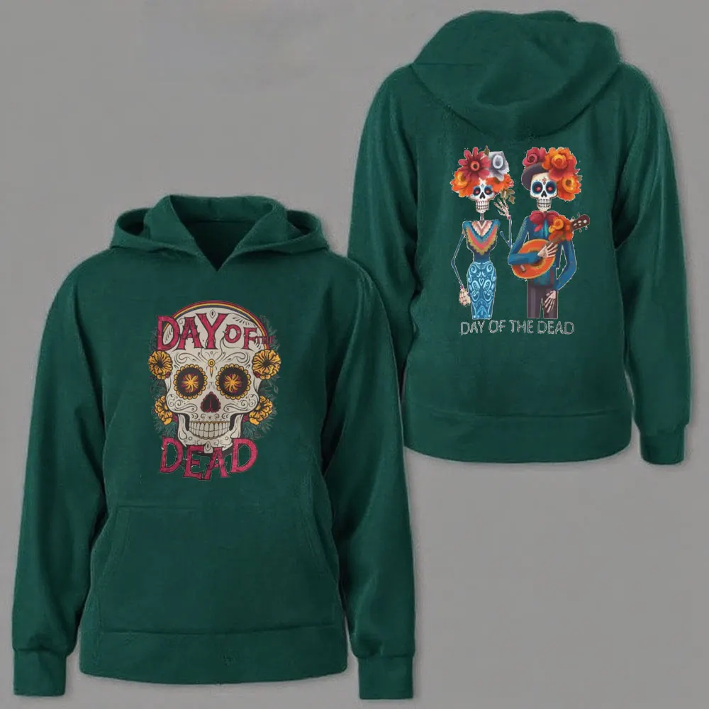 死者の日スウェットシャツユニセックスクルーネック服ディア・デ・ロス・ムエルトスメキシコ文化男性女性長袖両面印刷
