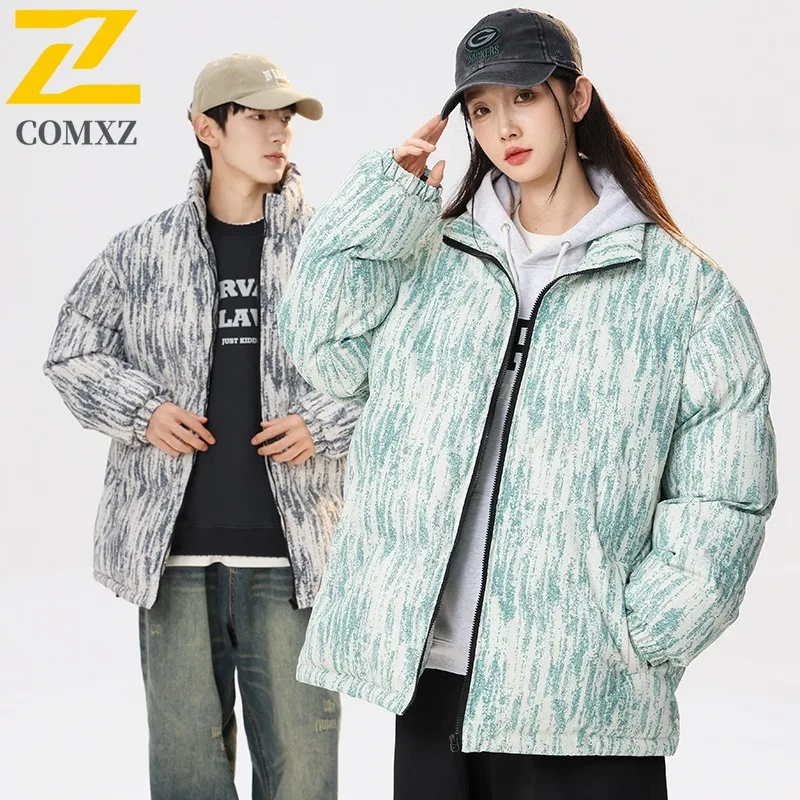 

COMXZ 2025, новая зимняя мужская хлопковая куртка с капюшоном Harajuku Street Lovers, однотонная куртка для хлеба, повседневная уличная теплая одежда