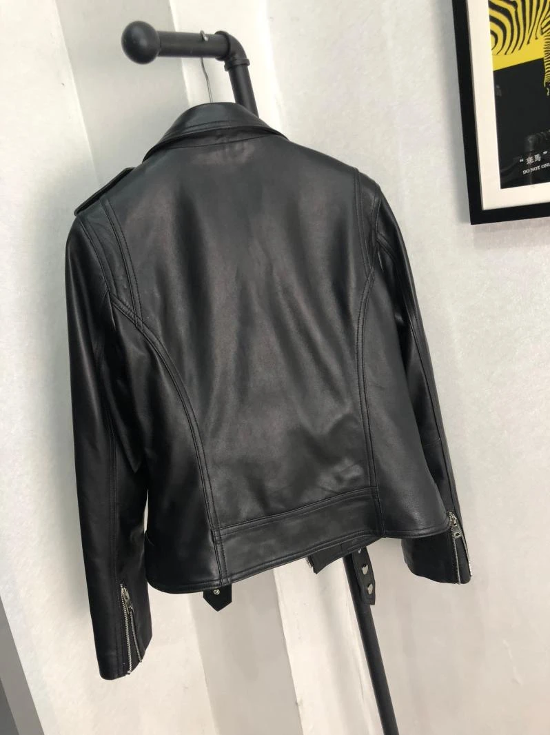 Heißer verkauf Motorrad Niet Leder Jacke Für Frauen Schwarz Casual Echtem Schaffell Mantel Punk Frühling Herbst Jacke Plus Größe