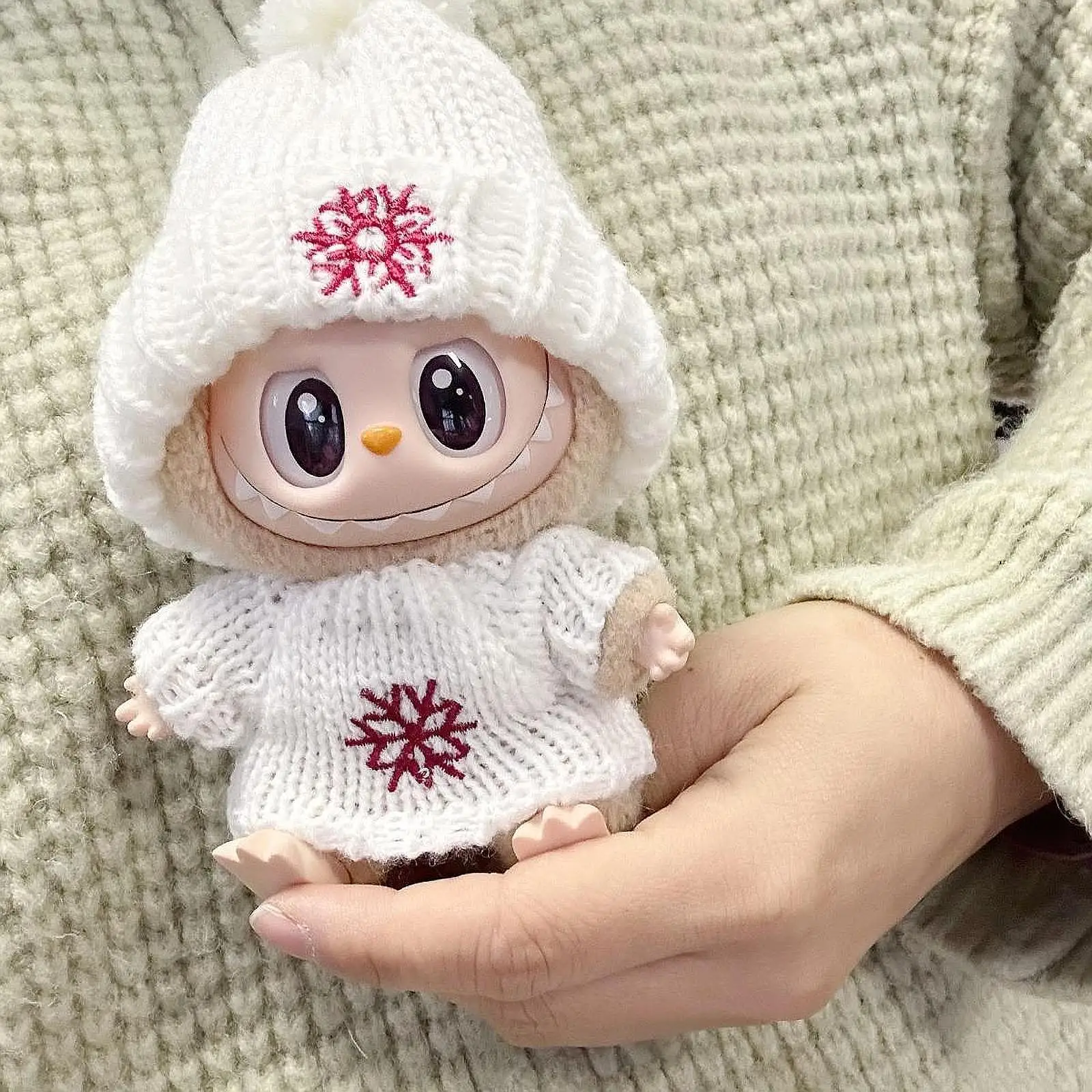 Plush Doll Pullover Top Snowflake Hat Accessory for Kids Birthday Gift DIY Winter Doll Outfit Set Dress up for 7.87inch Doll