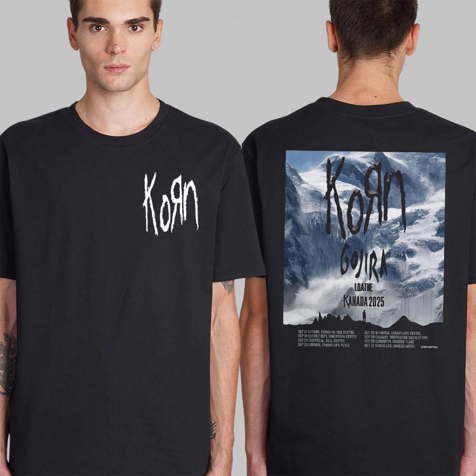Korn Kanada 2025 Canadá Tour Fechas Dos lados Camiseta unisex Regalo para fanáticos El lujo de alta gama es tanto para hombres como para mujeres Top Y2k