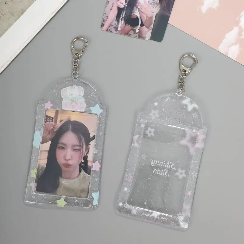 Transparent Glitter 3 Inch Photocard Holder PVC Heart Card Holder Storage Idol Card Display Protective Pendant Photo Card Holder