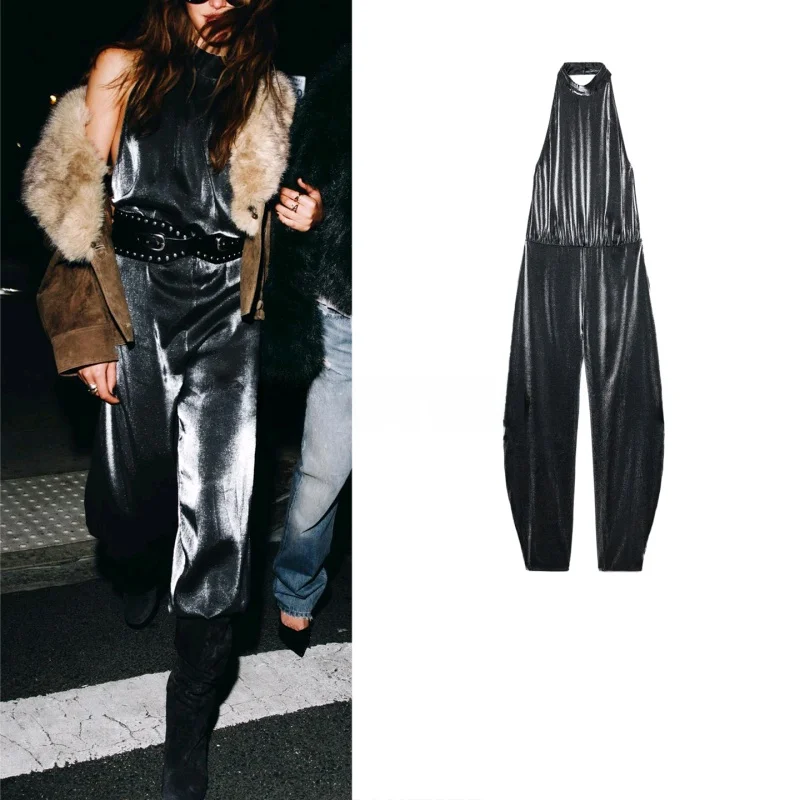 

Winter New Women's Svel Ne Hanging Long One-Piece Pants Full Skirted Bot Straight Street Sle mid Waist Polyester...