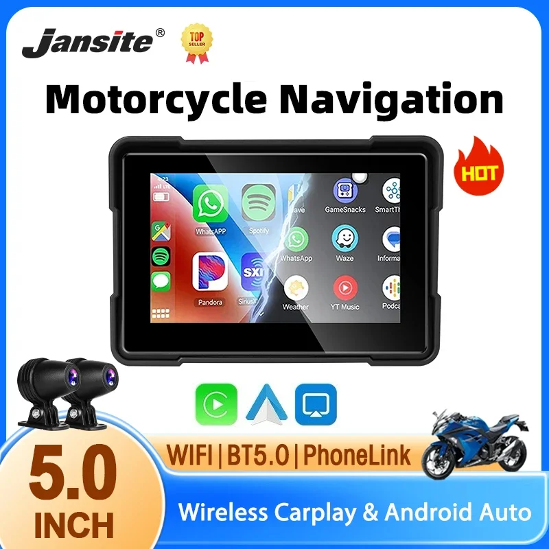 

5 Inch Motorcycle CarPlay Navigation GPS DVR Portable Moto Wireless CarPlay Android Auto Bluetooth 5.0 IPX7 Waterproof Display