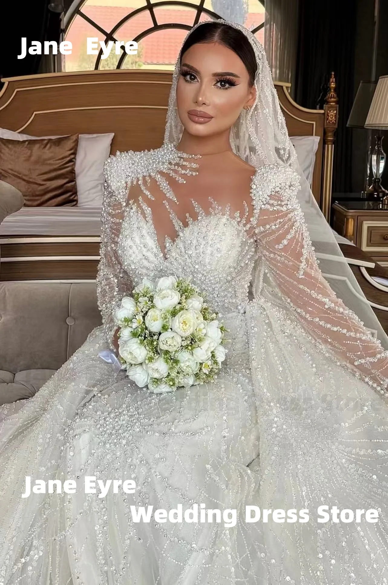 Gaun Malam Pernikahan Mutiara Eksklusif Jane Eyre dengan Rok Lepas, Gaun Pertunangan, Gaun Pengantin, Vestidos