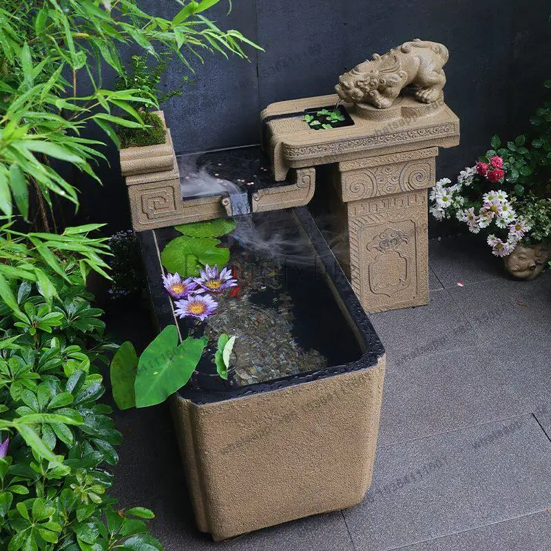 Circulating water balcony fish tank lucky decoration landscaping garden layout courtyard water system landscape