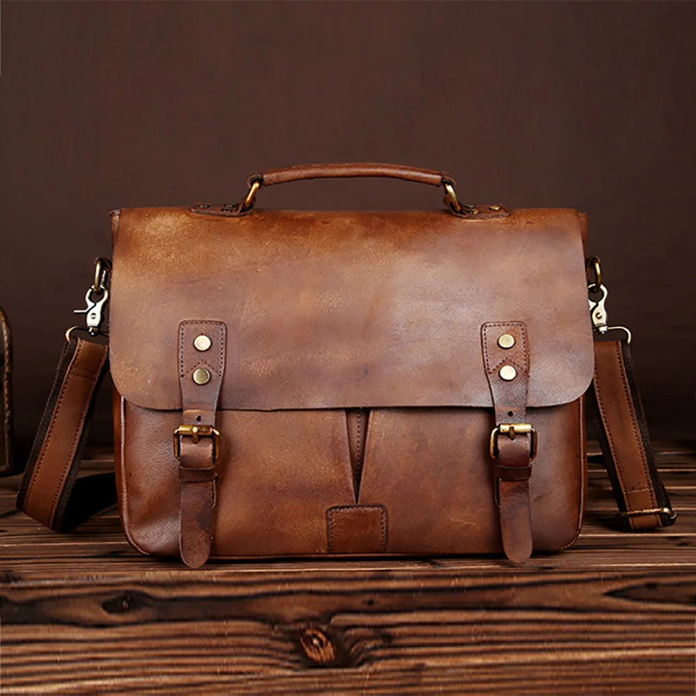 

New Vintage Cowhide Genuine Leather Men Handbag Laptop Tote Bag Business Briefcase Male Casual Shoulder Crossbody Messenger Bags