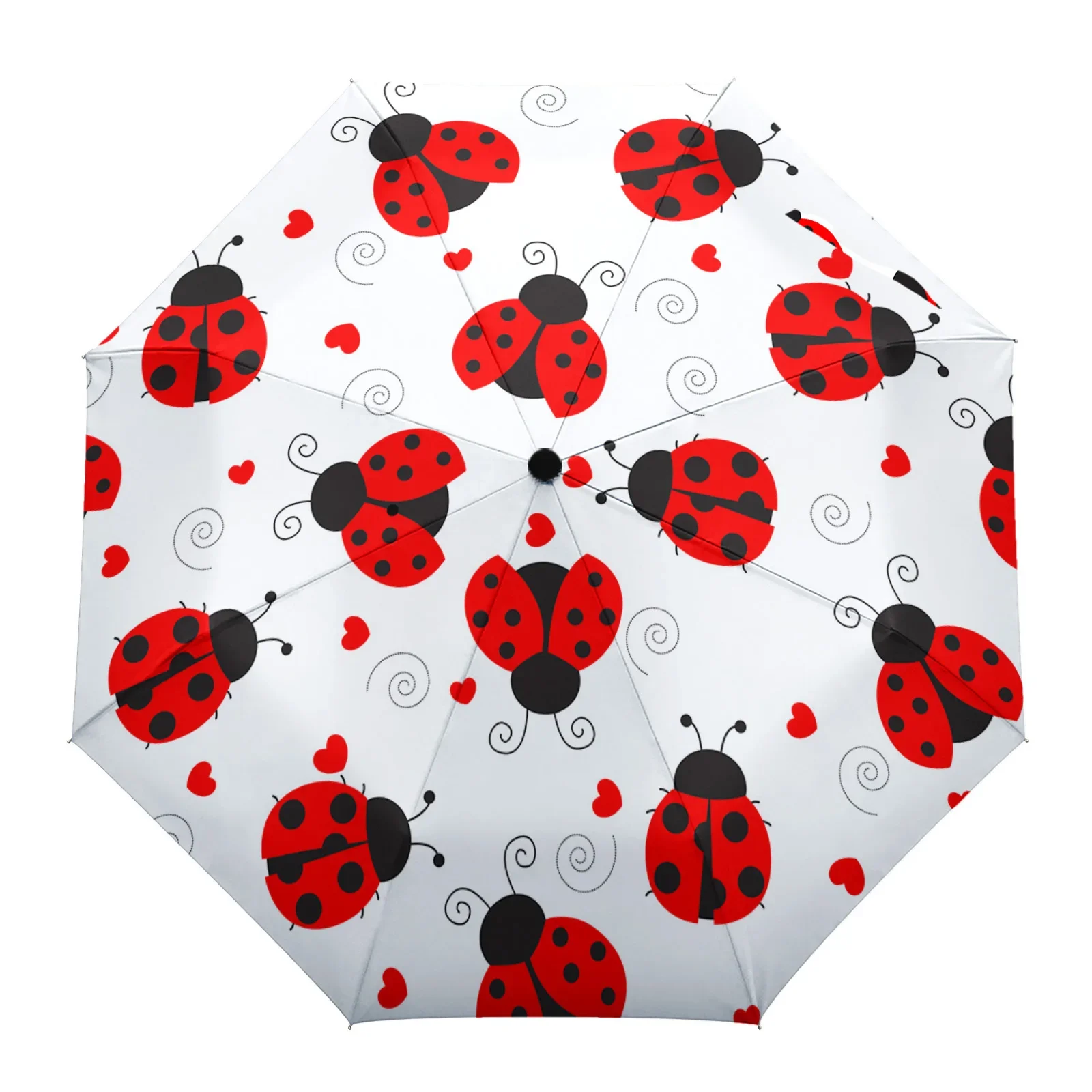 Ladybug Love Heart Dotted Texture Creative Umbrella Rain Women Non Automatic Three Folding Umbrellas Windproof Parasol