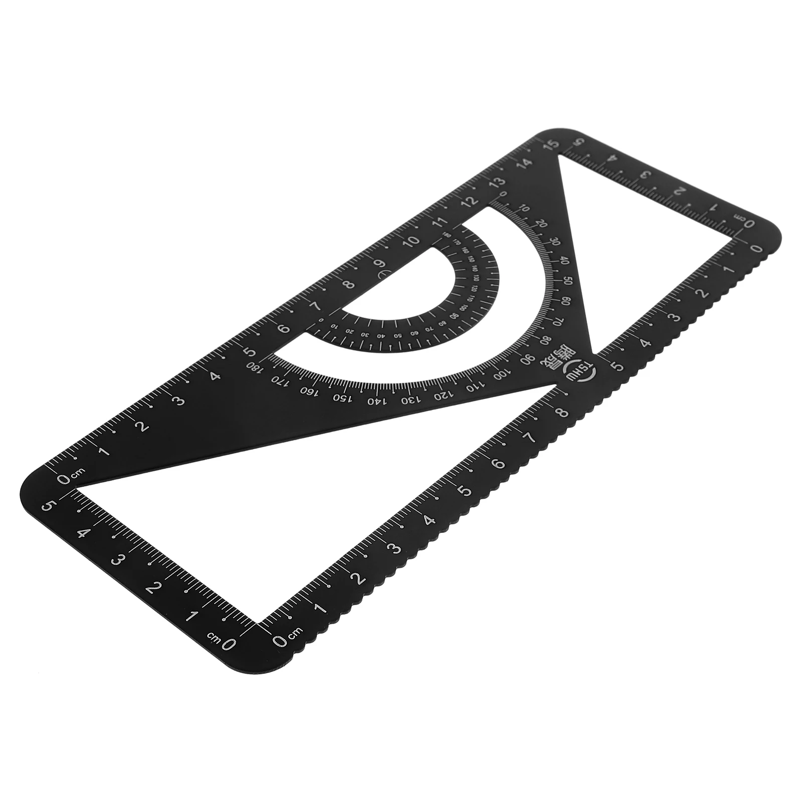 Multipurpose Metal Ruler Triangle Protractor Set Black Aluminum Alloy Measuring Tool Lightweight Portable High Accuracy