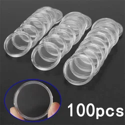 100 개/몫 35mm 투명 동전 홀더 캡슐 상자 스토리지 라운드 디스플레이 케이스 액세서리 지우기 라운드 플라스틱 동전 홀더