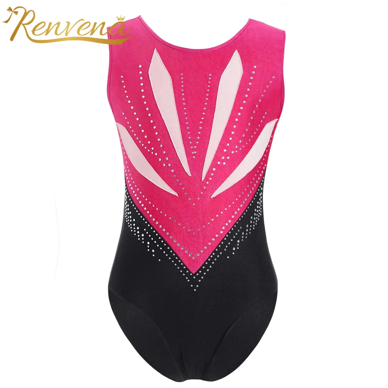 Kid's Dance Jumpsuit Girls Rhythmic Gymnastics Ballet Leotard Figure Skating Costume Bowknot Cutout Back Rhinestones Bodysuit