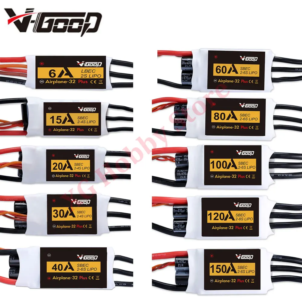 

VGOOD Brushless ESC 6A /12A/20A/30/40A/60A/80A/100A /120A 2S 32-Bit With 1.5A SBEC for Fixed Wing RC Airplane Spare Part