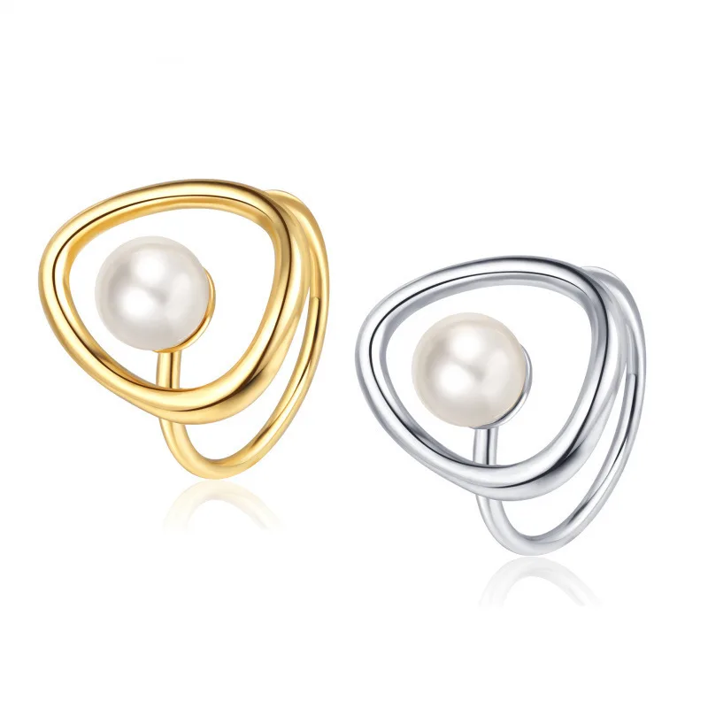 Hot Sale Geometric Pearl Open Ring, Minimalist Irregular Ring for Women, Elegant and Modern Jewelry for Gift
