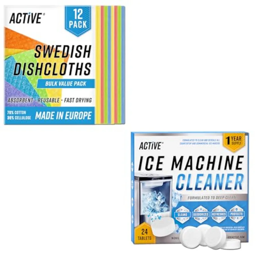 

Swedish Dishcloths and Ice Machine Cleaner - Includes 12ct Sponge Cloths and 24ct Ice Maker Cleaning Tablets