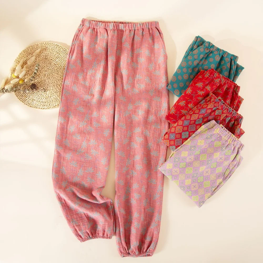 

Gauze Cotton Home Pants Loungewear Woman Sleepwear Floral Pyjama Bottoms Homewear Sleeping Clothes Pajama Pants Woman
