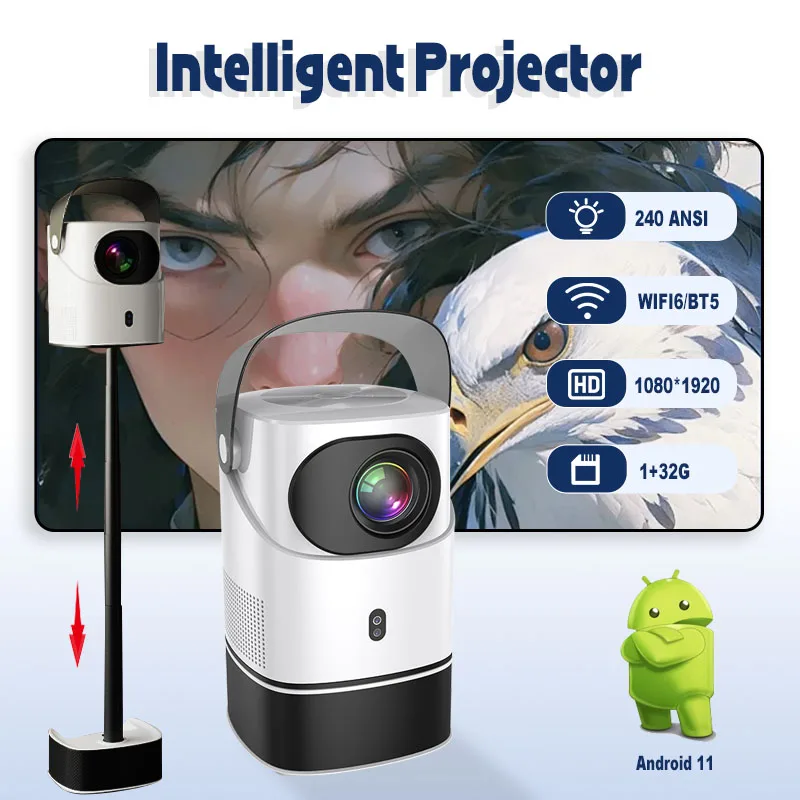 

New Projector Android11 4k 240ansi 2.4G/5G Autofocus Trapezoidal Correction Integrated Lifting Head Outdoor Portable Projectors