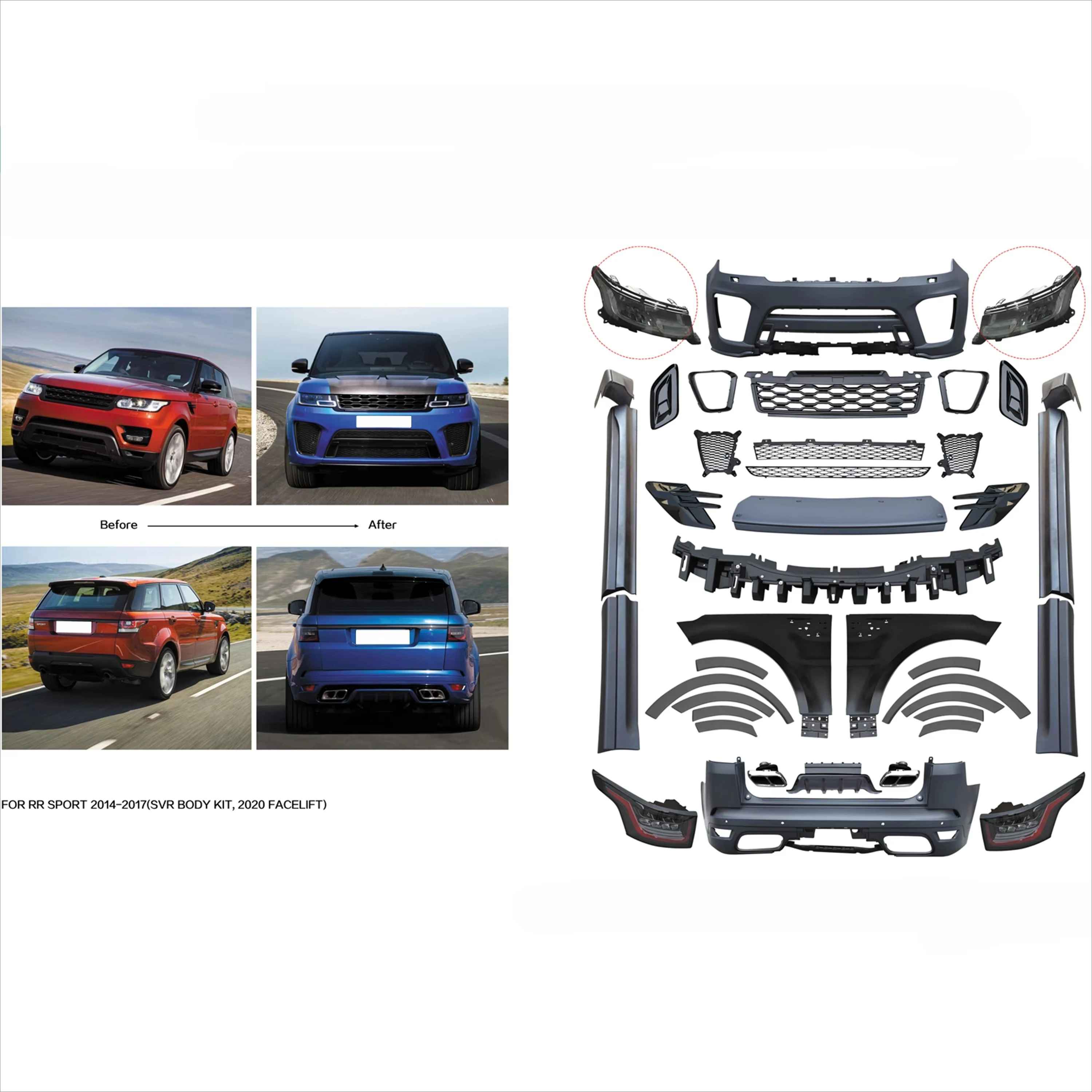 

SVR Style PP Material Body Kits Include Headlight Taillights Fender Front Rear Bumper Assembly for RANGE ROVER Sport L494 18-21