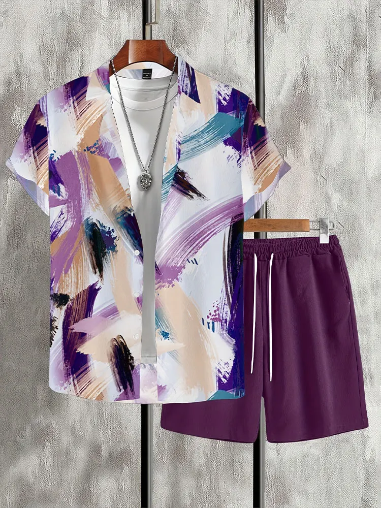 

2025 New Outdoor Shorts For Men Casual Summer Shirt For Everyday Men Short-sleeved Shirt And Beach Shorts Set Fashion Printing