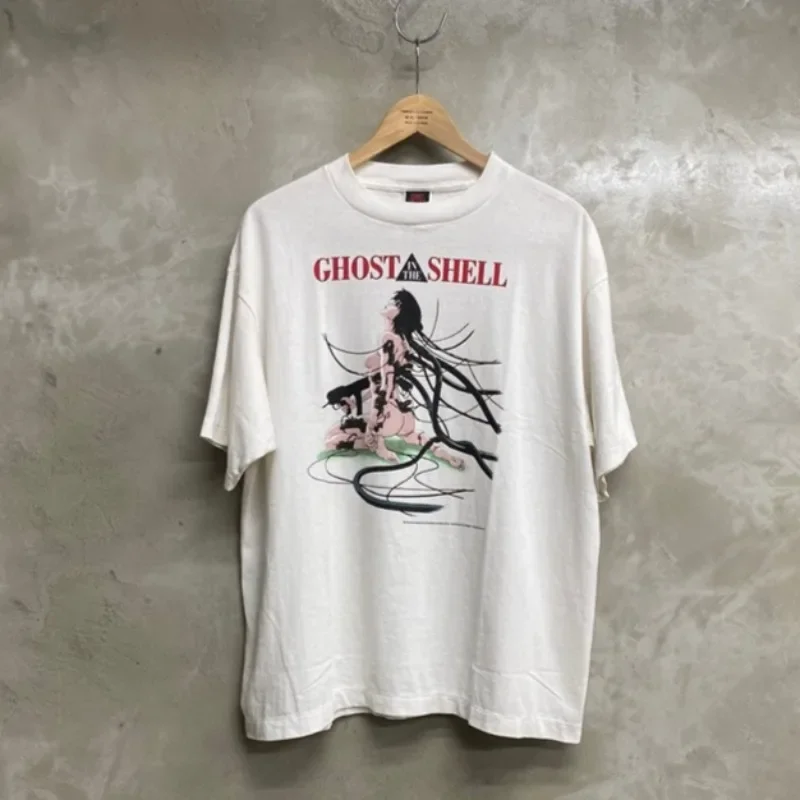 

2025ss Большая белая футболка SAINT MICHAEL для мужчин и женщин 1:1, лучшее качество, футболки с цифровым мультяшным принтом