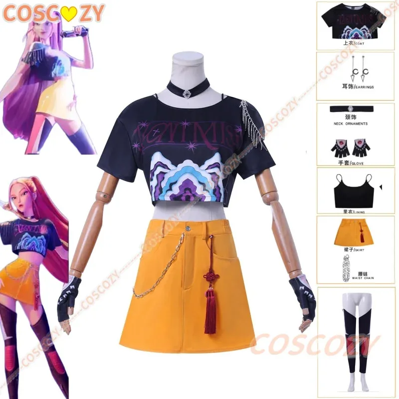 

Movie Demon Hunters Cosplay K-pop Lumi Mira Zoe Fashion Uniform Sexy Girl Group Costume Women Top Pants Skirt Stage Clothing Set