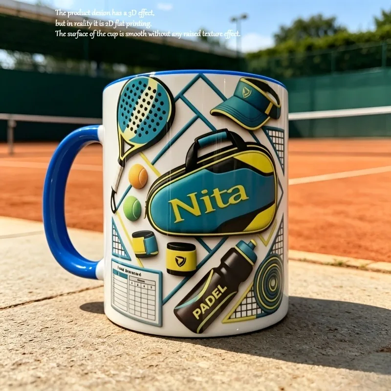 Personalized Custom Name Tennis Themed Ceramic Mug 2D Flat Printing Racquet Sports Bag Sun Visor Water Bottle Scorecard Wristban