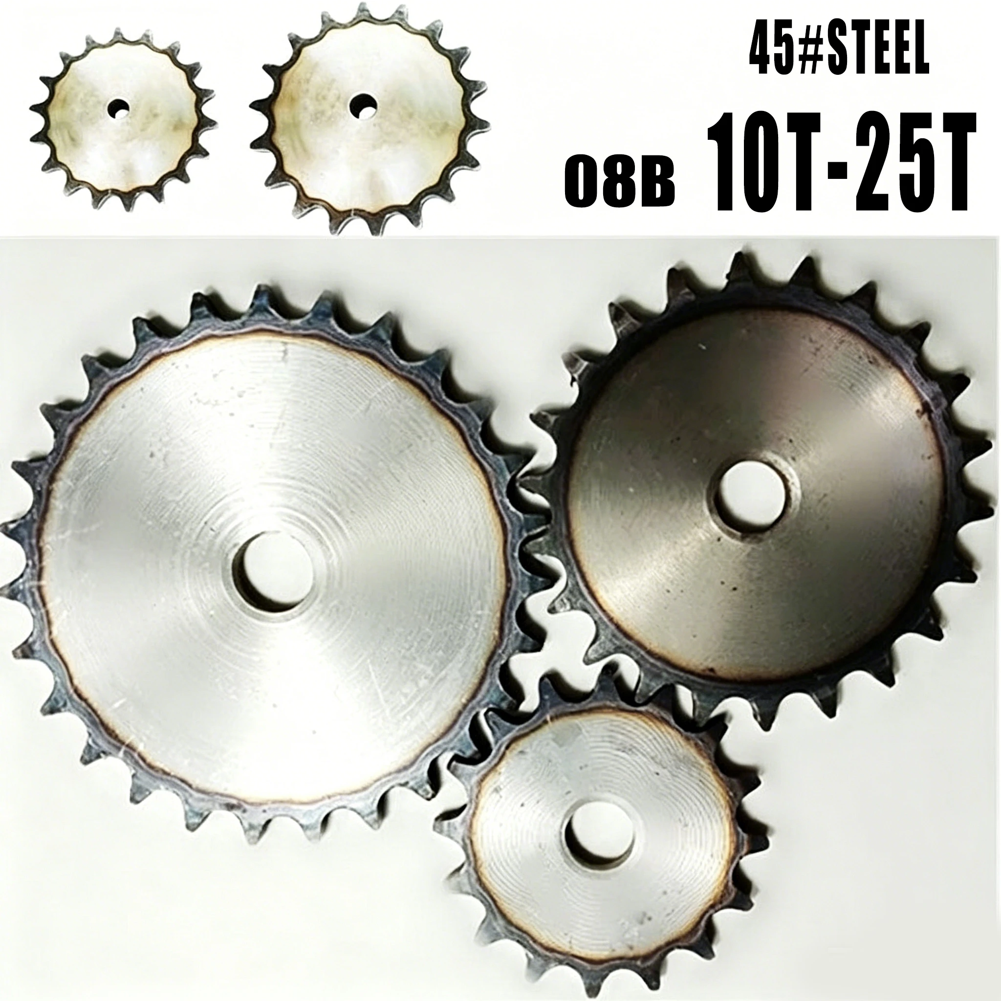 1Pcs 45# Steel 10~25 Teeth Process Hole 08B Chain Drive Flat Sprocket Roller Chain Gear Pitch 12.7m Industrial Sprocket Wheel